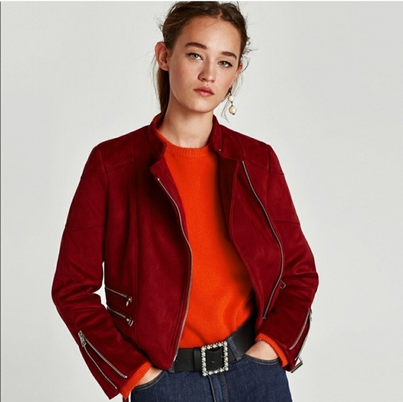 Zara Suede Leather Moto Biker Jacket w Belt - Picture 5 of 14